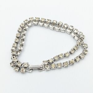 Vintage silver tone rhinestone tennis bracelet two strand